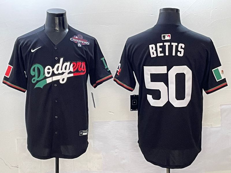 Men Los Angeles Dodgers #50 Betts Black Mexico Nike 2025 MLB Jersey style 6